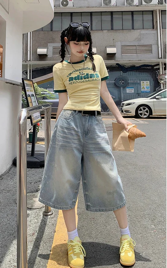 Retro Wide Leg Baggy Denim Jorts - Luxuryurbanwear