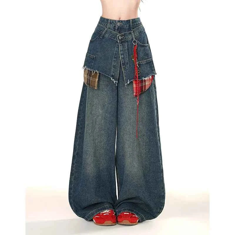 Women Popular Patchwork Wide Leg Jeans