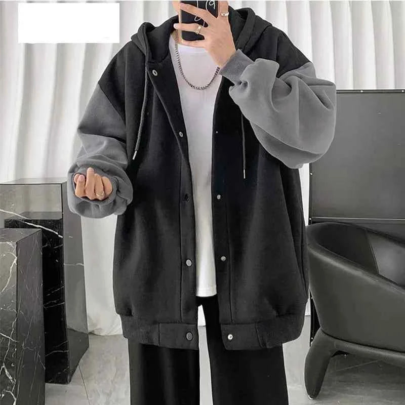 Korean Style Simple Single Breasted Hooded Sweatshirt