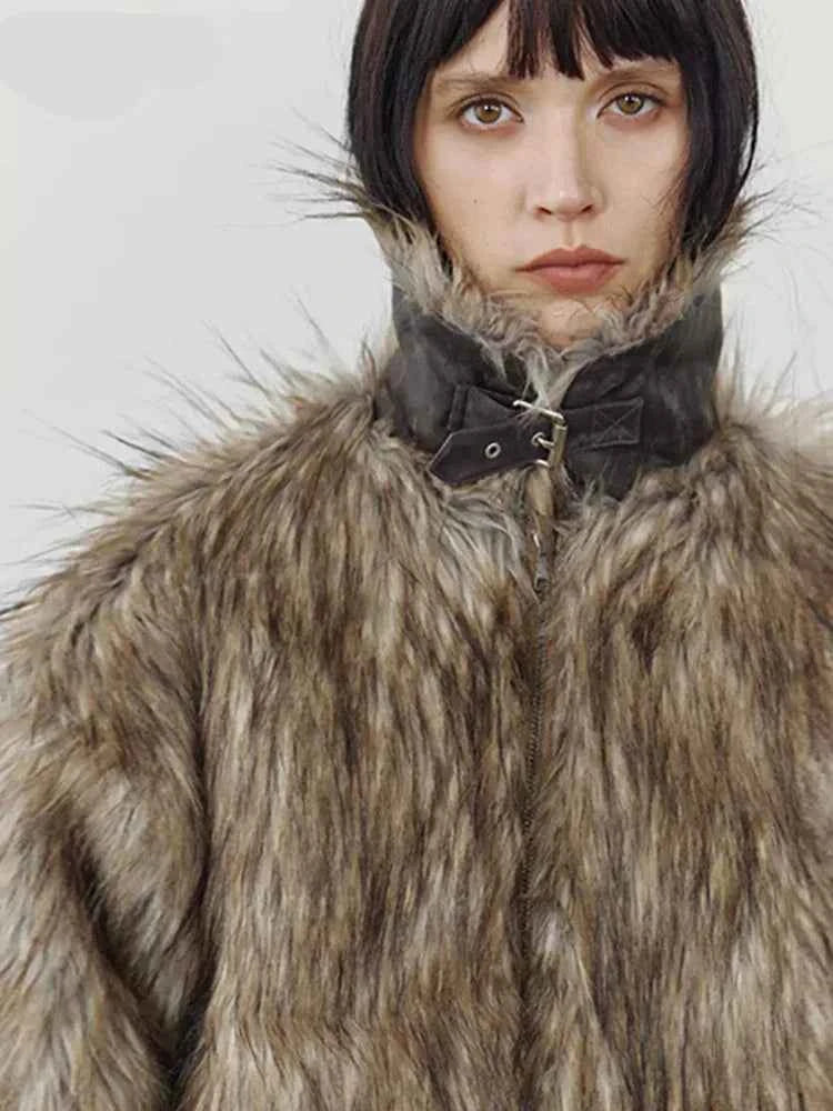 Women Autumn Winter Thick Faux Fur Jacket