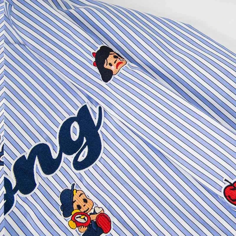 Durable Striped Autumn Letter Embroidered Casual Shirt