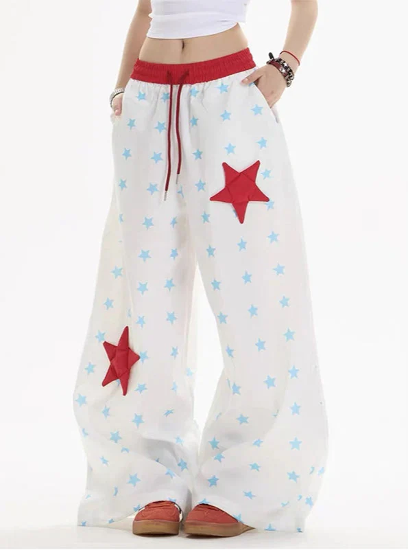 Lightweight Sweat Stars Oversized Parachute Jogger - Luxuryurbanwear
