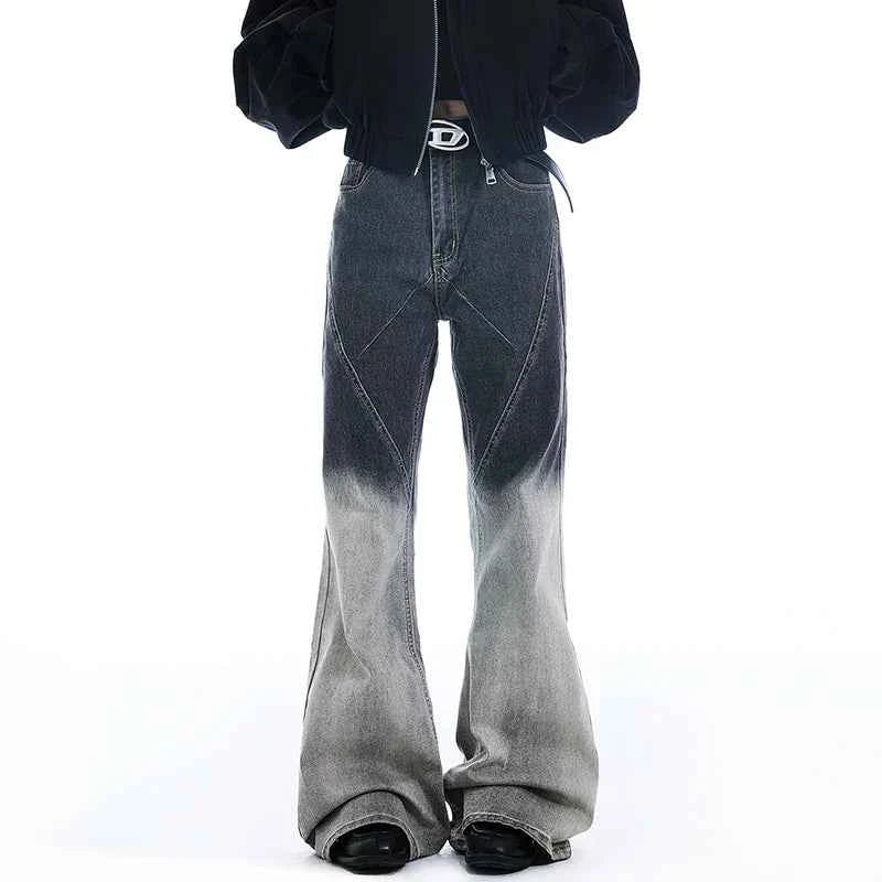 Gradient Color Patchwork Bootcut Denim Jeans