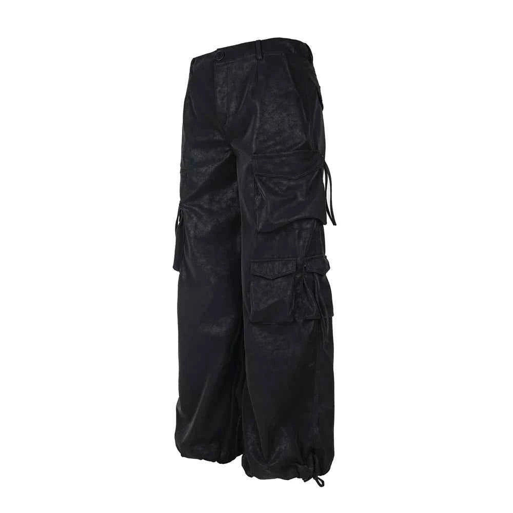 Luxury Designer Wide Leg PU Multi Pocket Pants