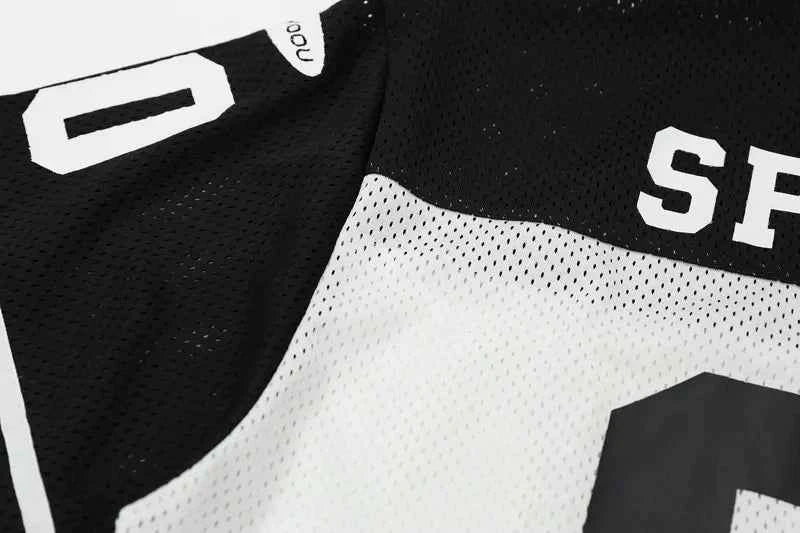 Breathable Patchwork Mesh V-Neck Collar Jersey T-Shirt