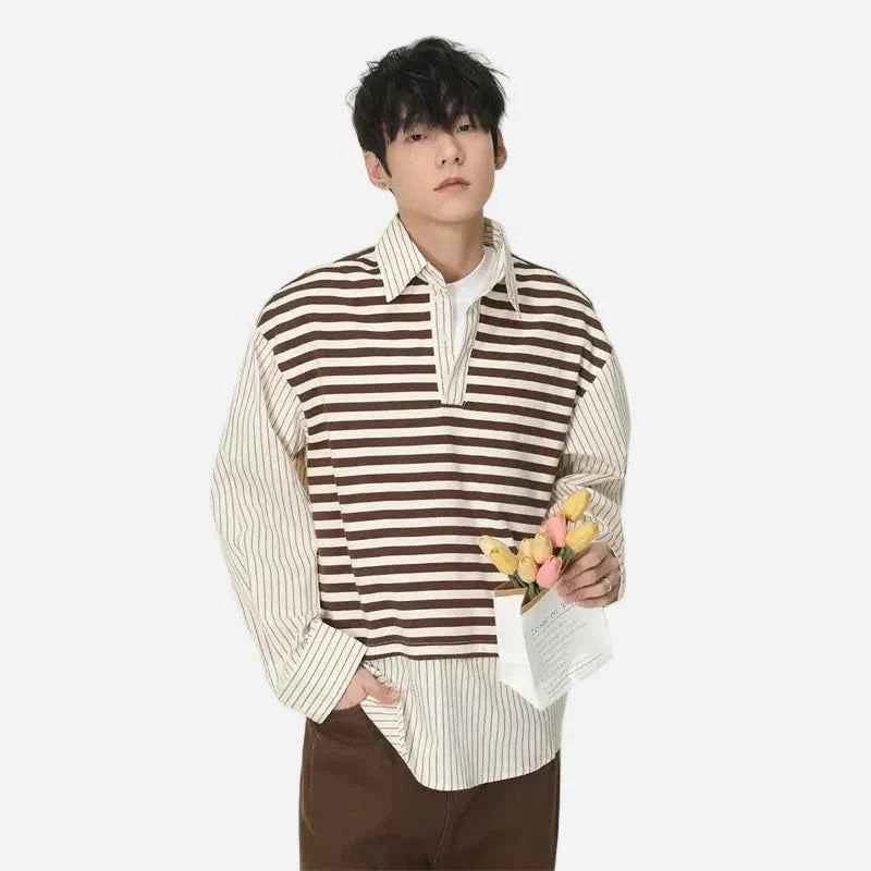 Classic Striped Fake Two Piece College Style Shirt