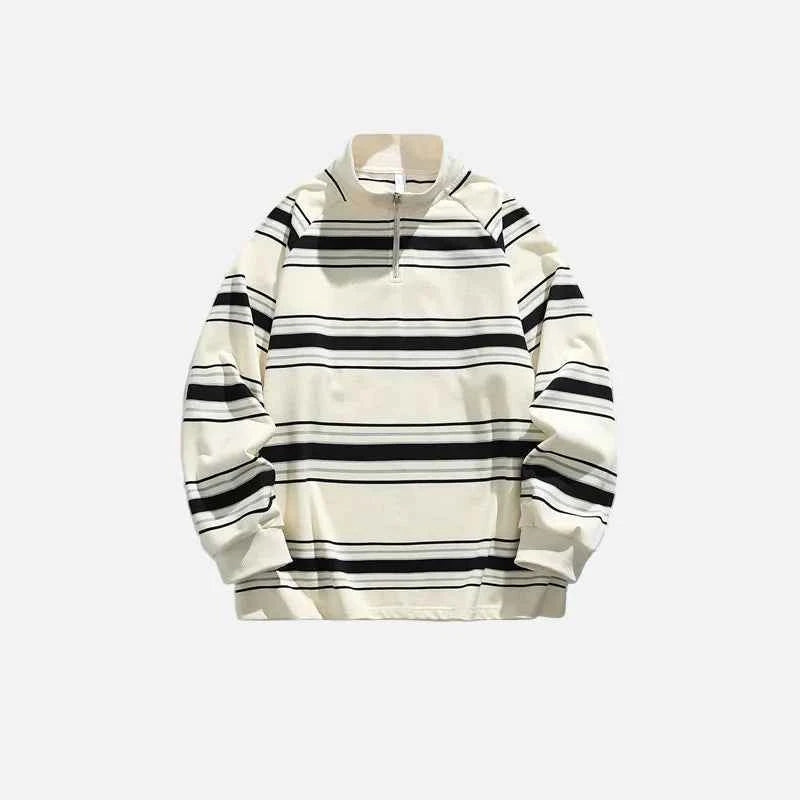Y2K Retro Loose Stripes Half Zipper Sweatshirt
