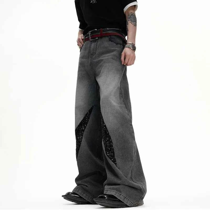 Luxury Sequin Patchwork Wide Leg Jeans