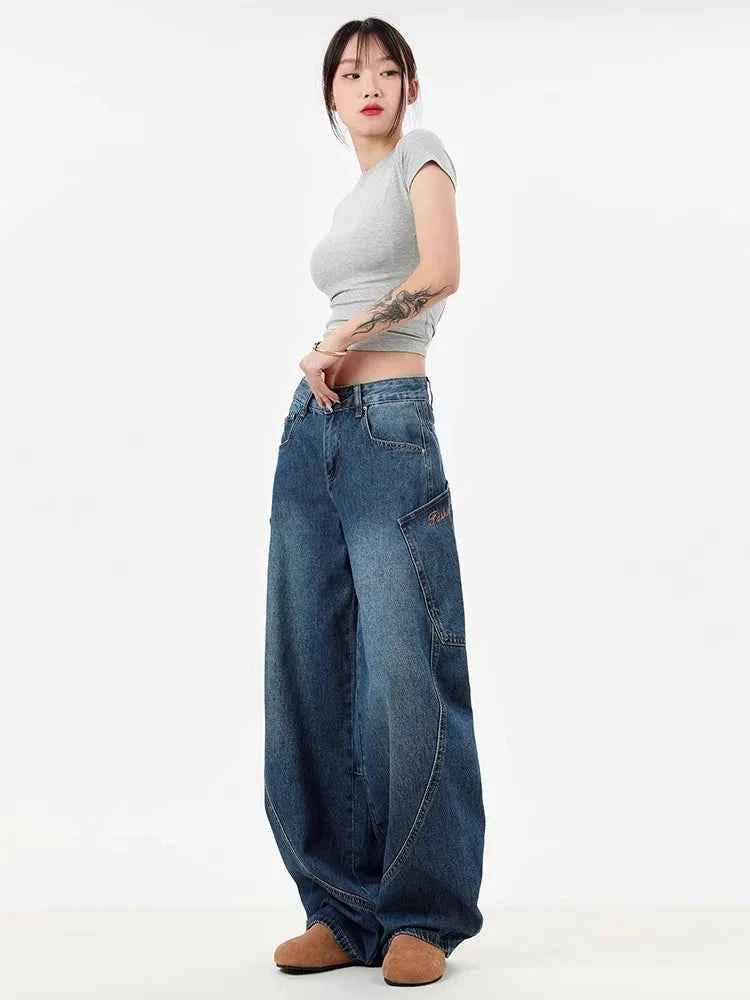 Straight & Sleek Deep Blue Curved Knife Cargo Jeans