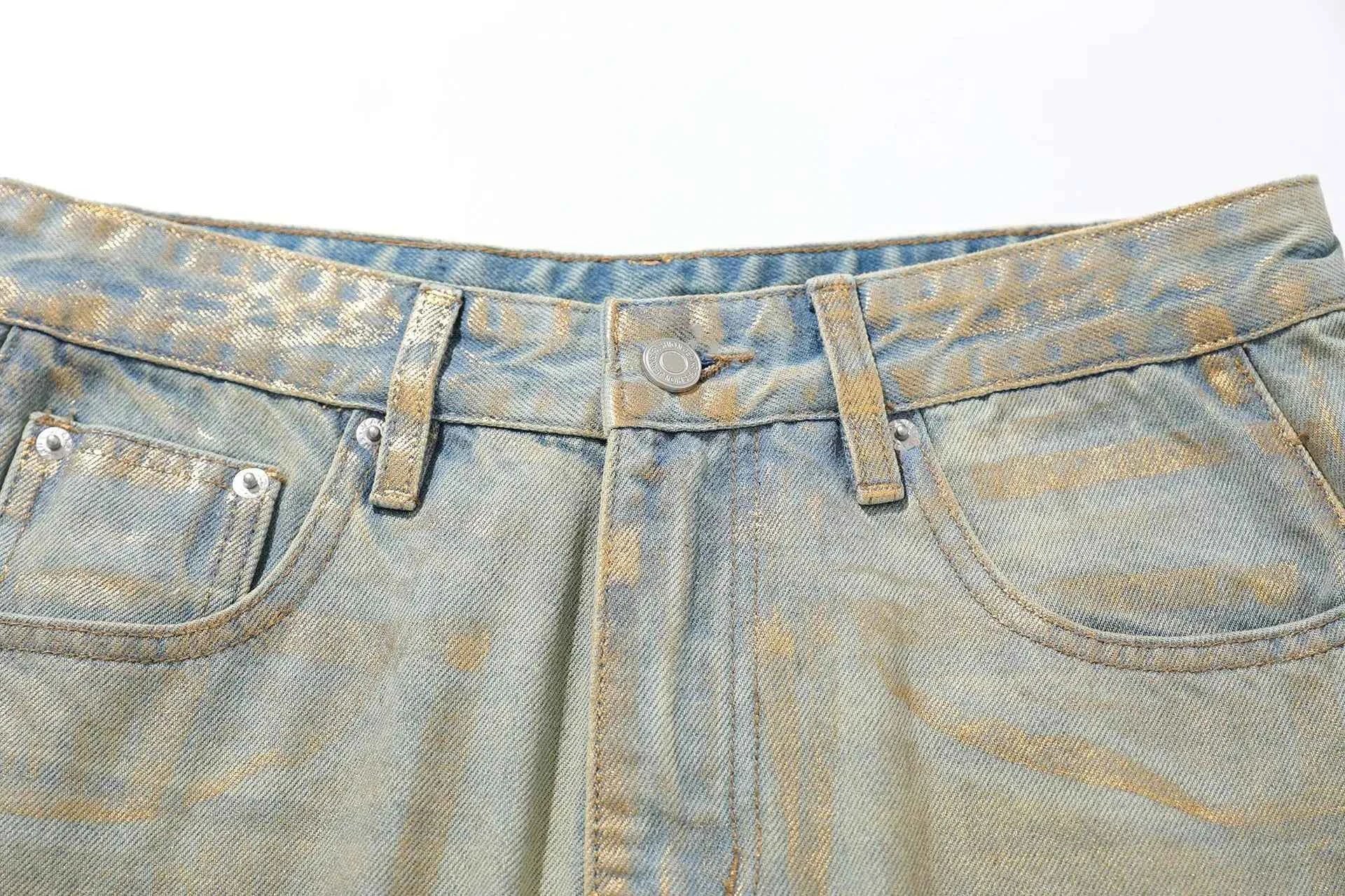 Chic Coated Printing Washed Wide Leg Jeans