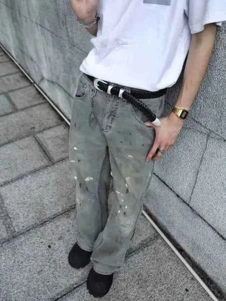 Vintage Ice Distressed Ink Splash Cargo Jeans