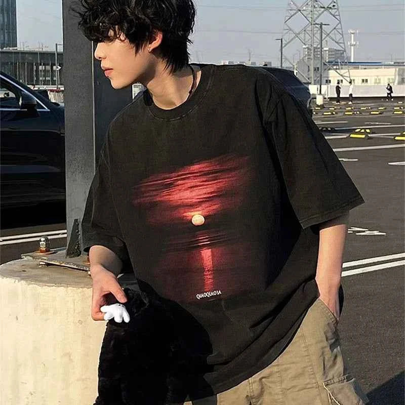 Vintage Sunset Graphic Print Distressed T-Shirt