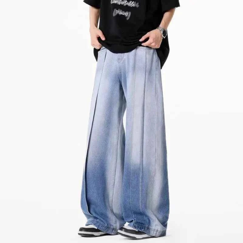 Gradient Patchwork Washed Blue Jeans