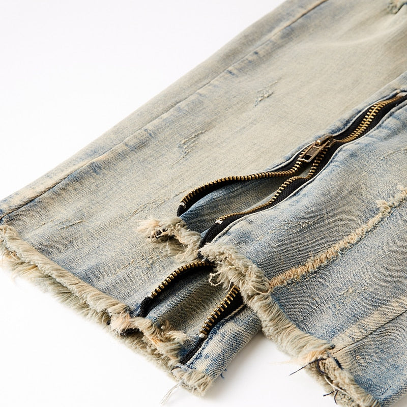 Retro Distressed Ankle Zipper Style Pants