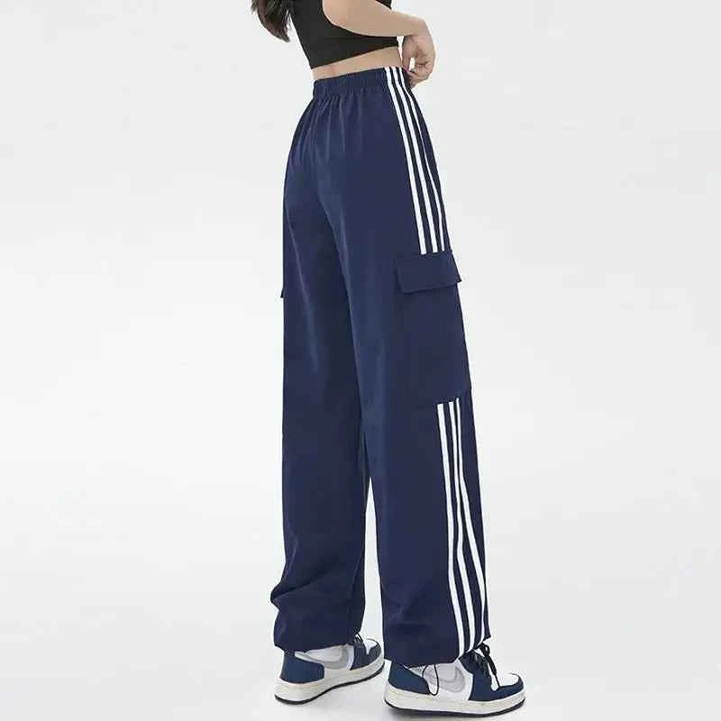 Cool Oversize Stripe Drawstring Cargo Sweatpants