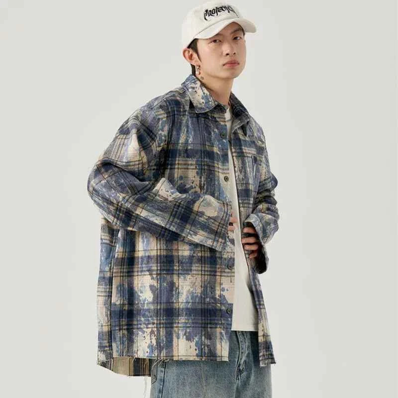 Men's Cool Vintage Autumn Tie Dye Plaid Shirt