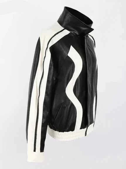 Streetwear Color Block Faux Leather Jacket