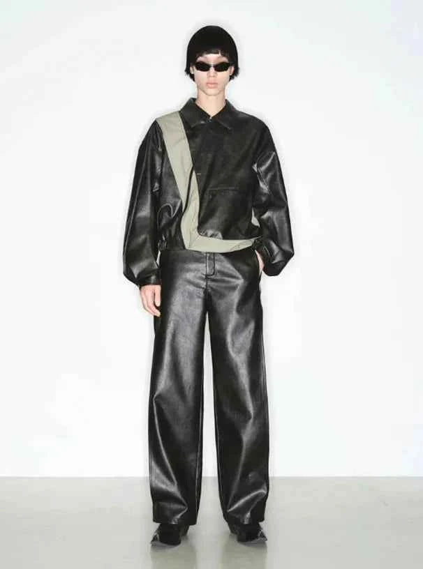 Luxury Cool Black Long Loose PU Leather Pants