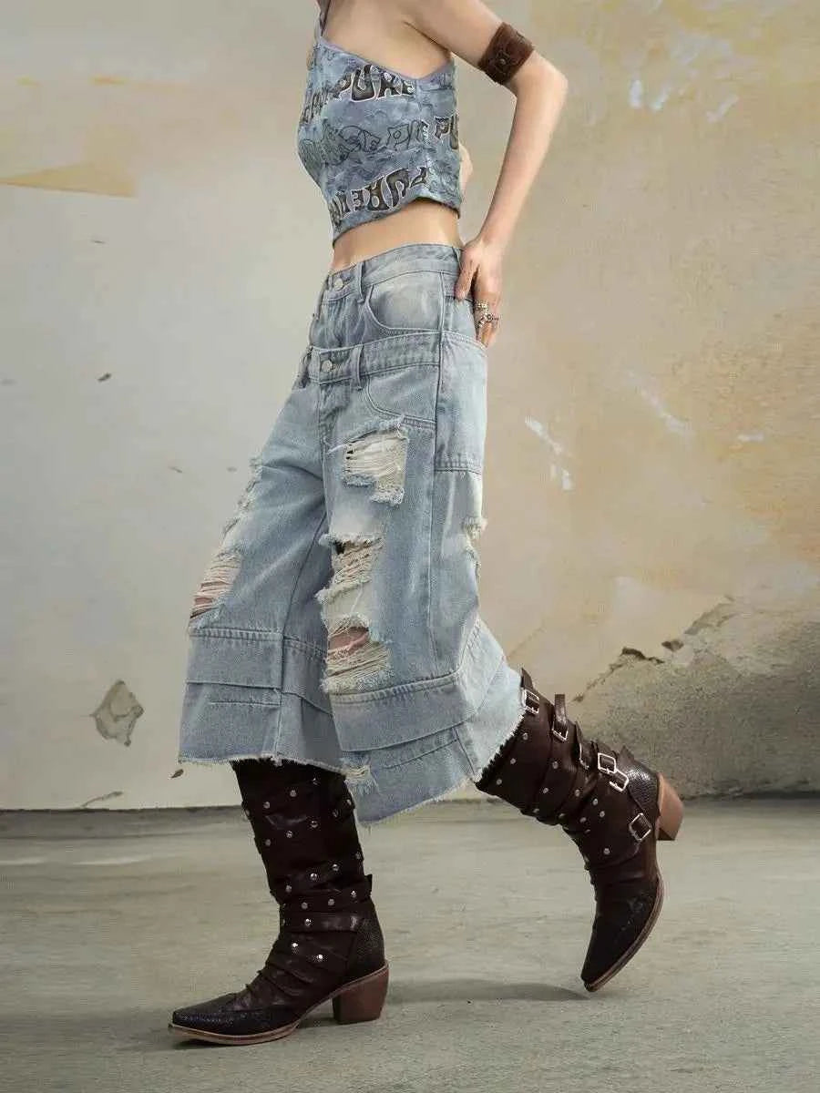 Vintage Ripped Loose Fit Wide Jeans