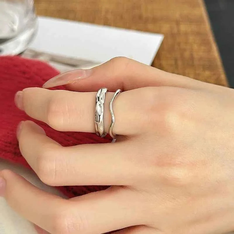 Women Wavey Sterling Silver Double Layer Line Ring