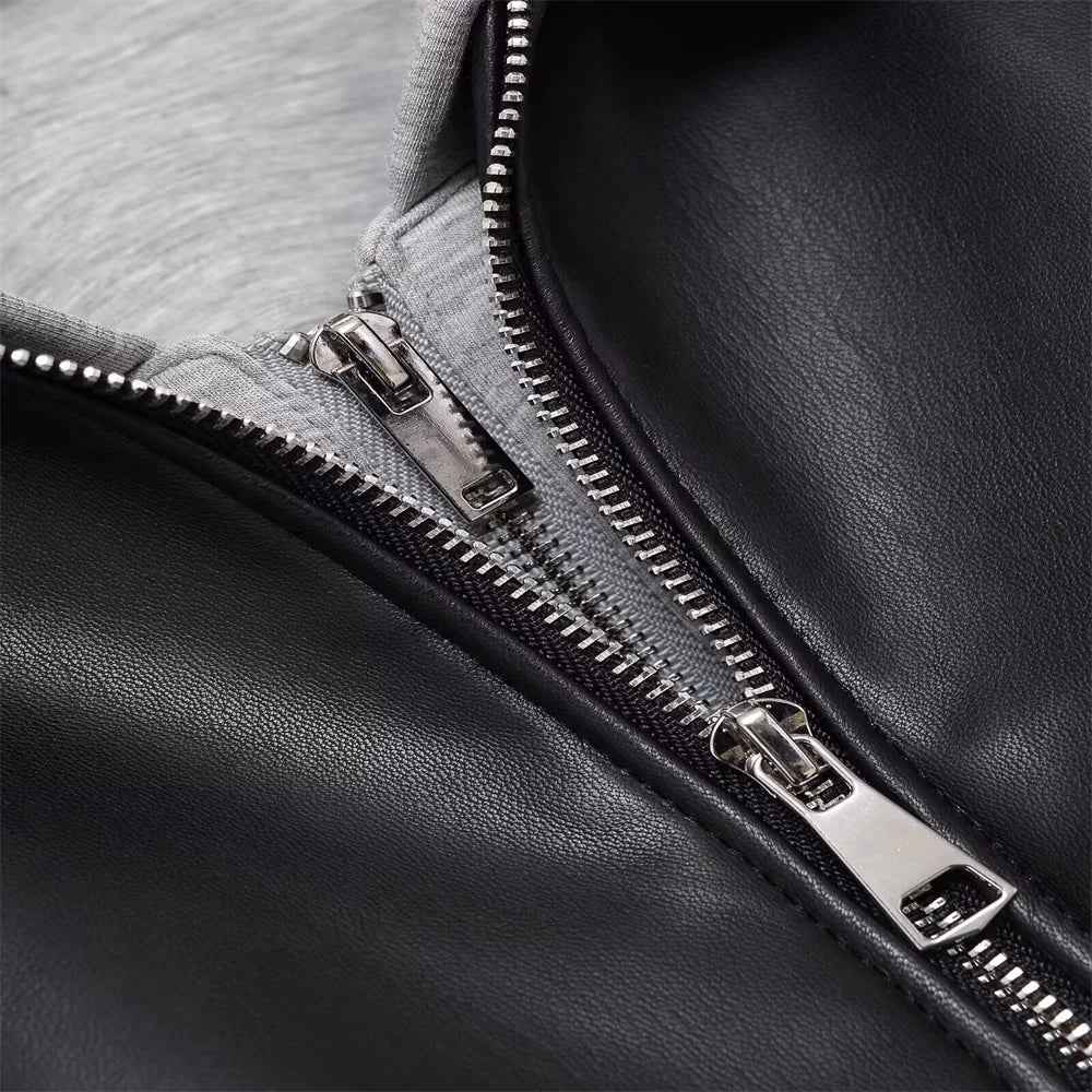 Essential Streetwear Patchwork Leather Effect Jacket