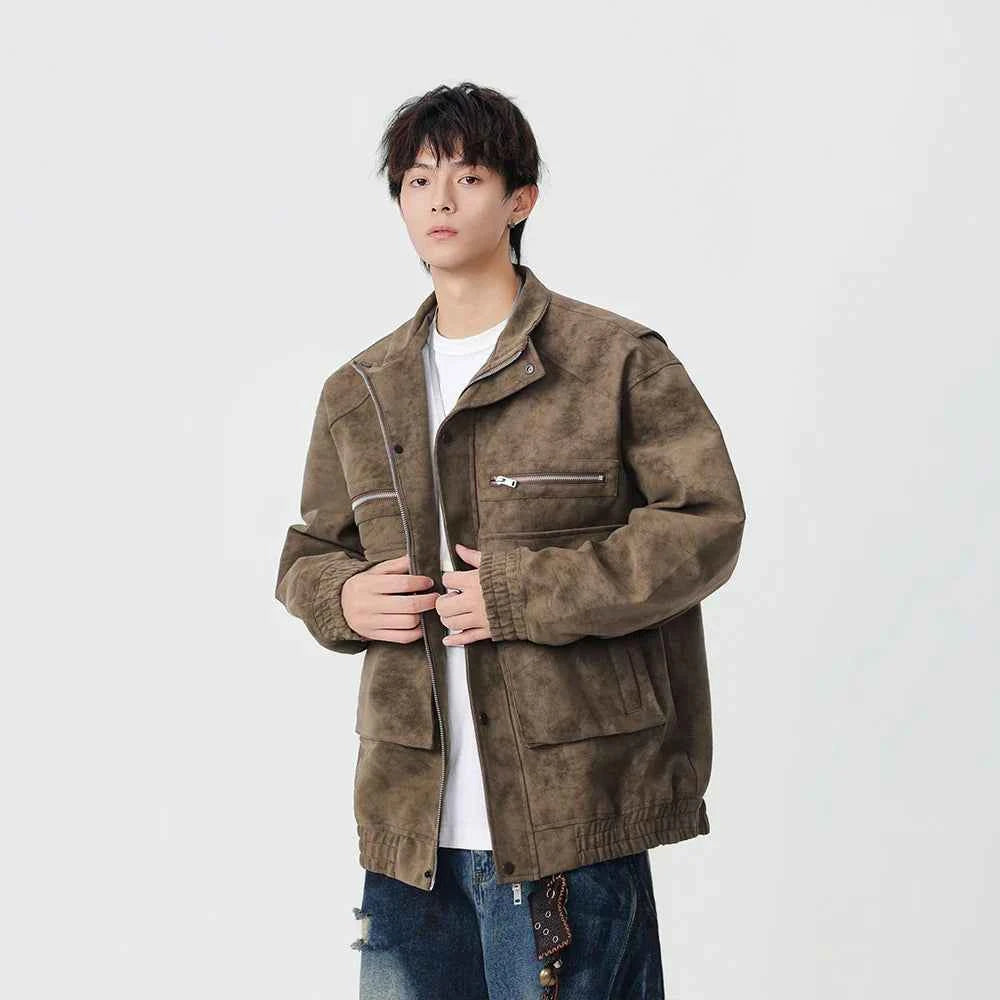 Stylish Distressed Multiple Zipper Leather Jacket