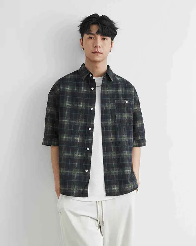 Men's Casual Lapel Plaid Oversized Button Shirt