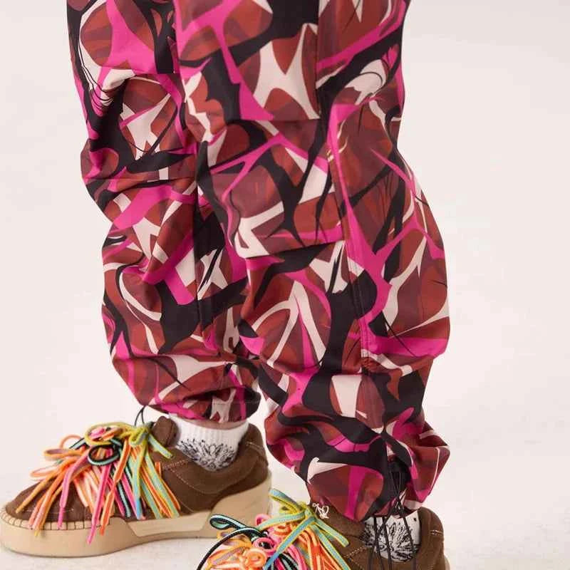 Thorn Flower Printed Camouflage Baggy Pants