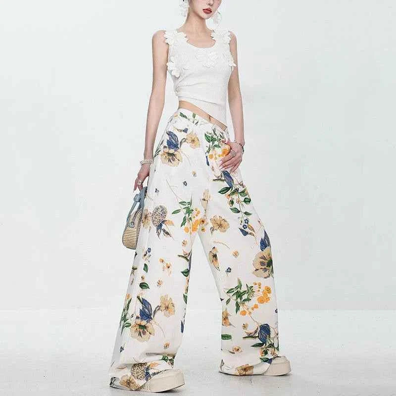 Vintage American Style Summer Flower Jeans