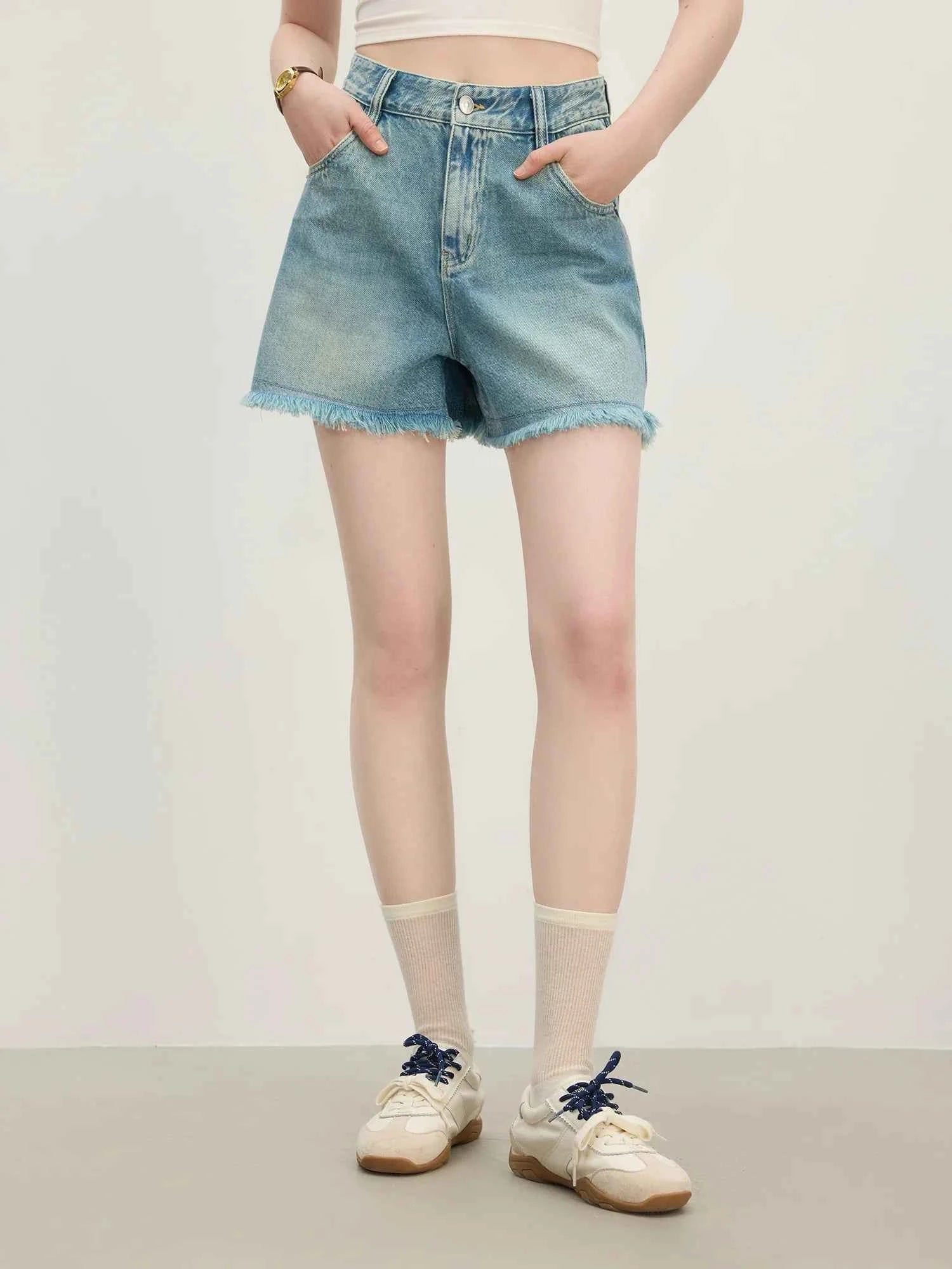 Minimalist Raw Edge Tassel High Jeans Short