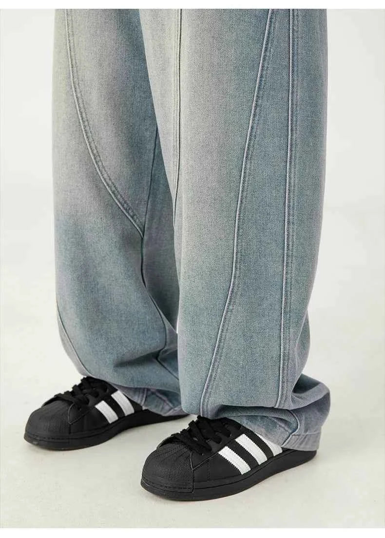 Solid Washed Distressed Wide Leg Jeans