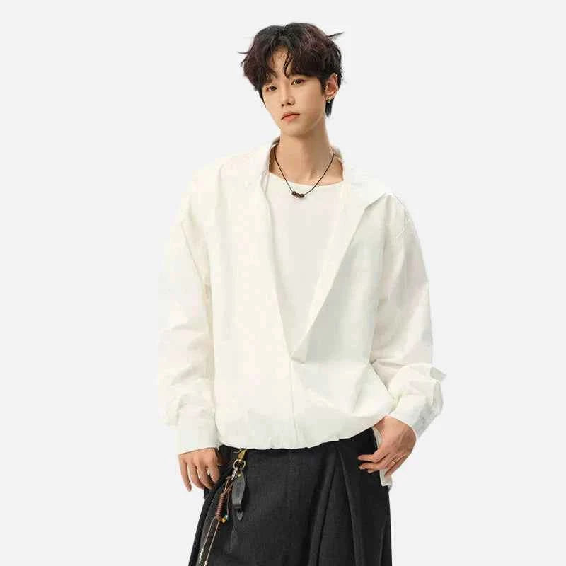 Elevated Lapel Fake Two Piece Long Sleeve Shirt