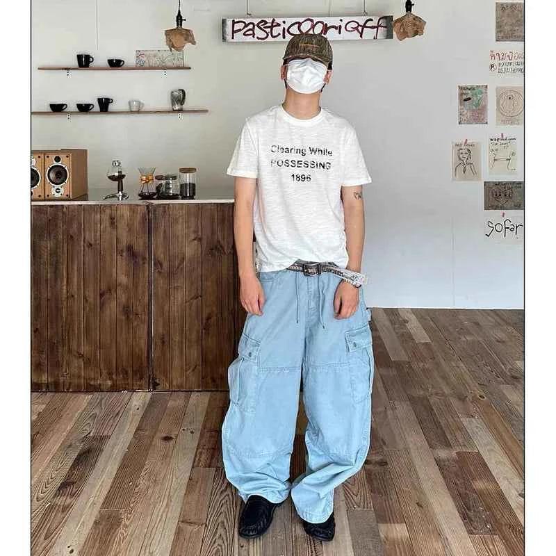 Durable Blue Vintage Y2K Wide Leg Cargo Jeans