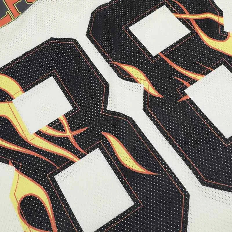 Streetwear Flame Graphic Mesh Jersey Sport T-Shirt