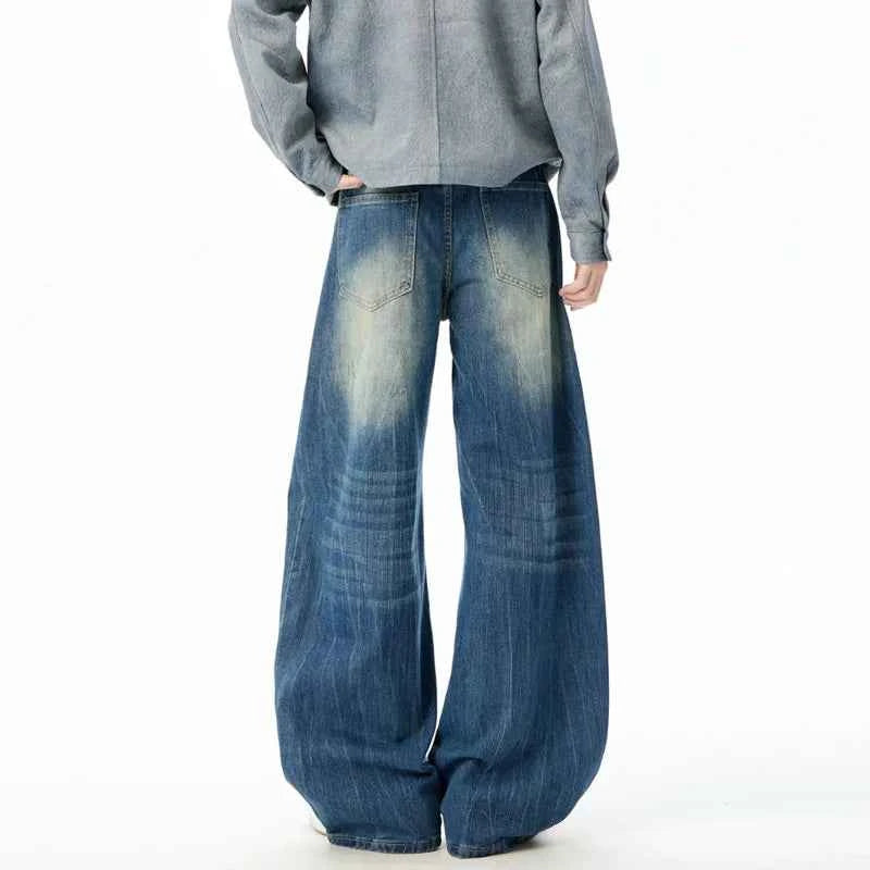 Durable Contrast Color Curved Knife Wide-Leg Jeans