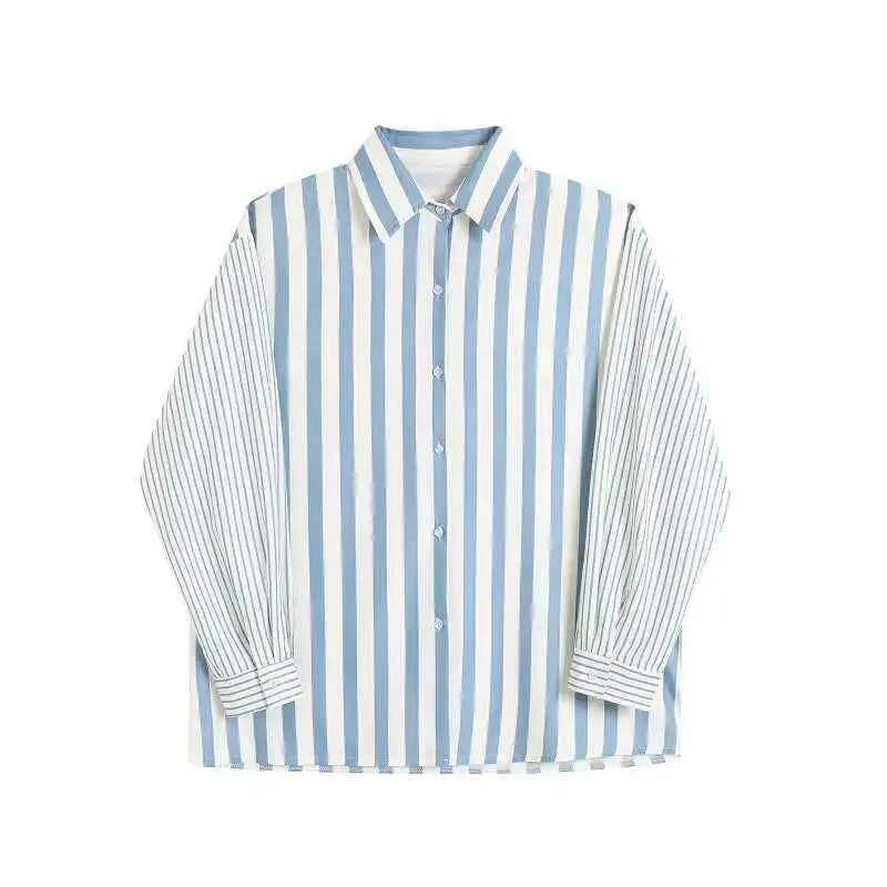 High-Quality Satin Stripe Splicing Long Sleeve Shirt