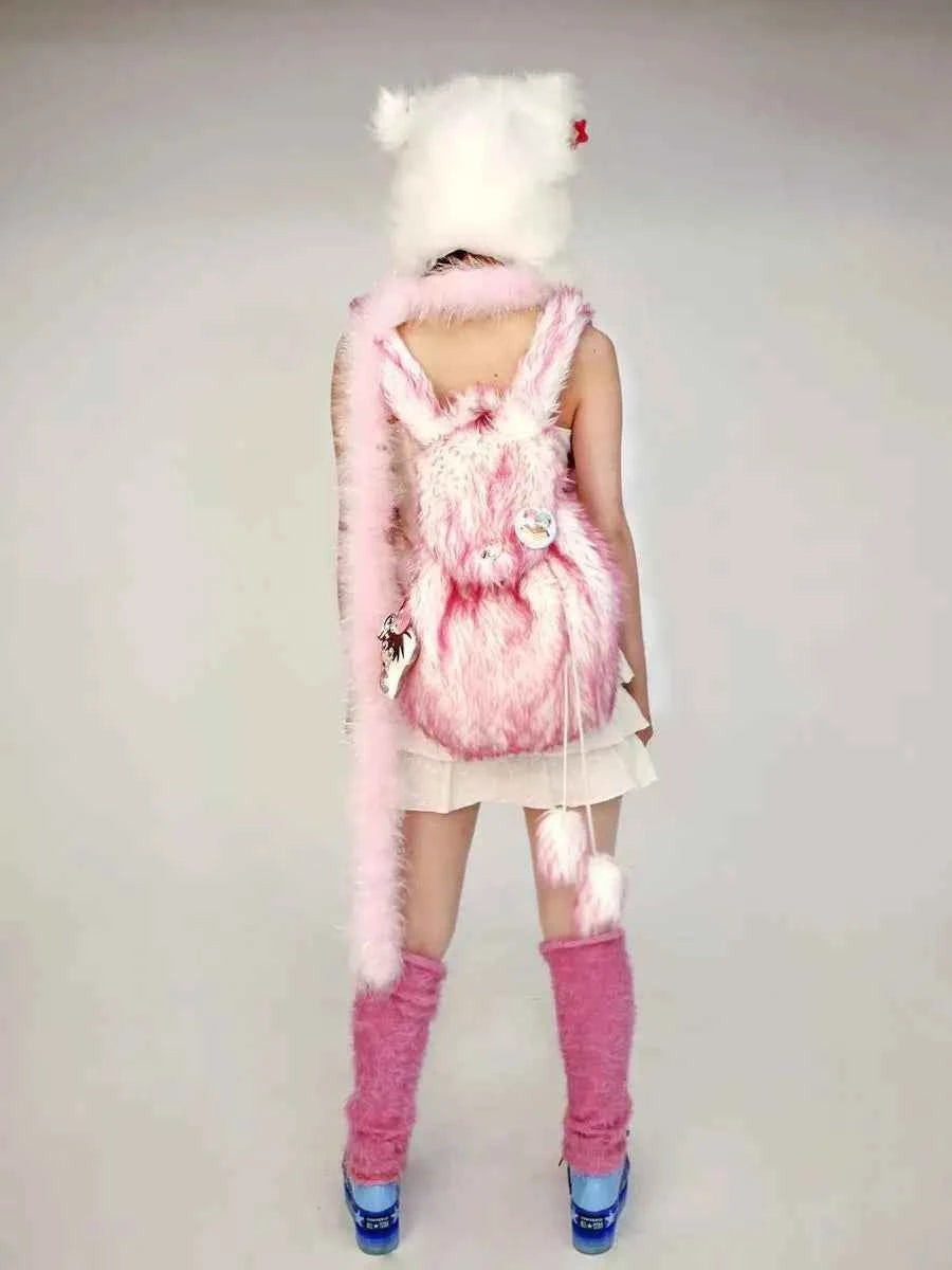 Mochila Soft Pink Plush Y2K Backpack