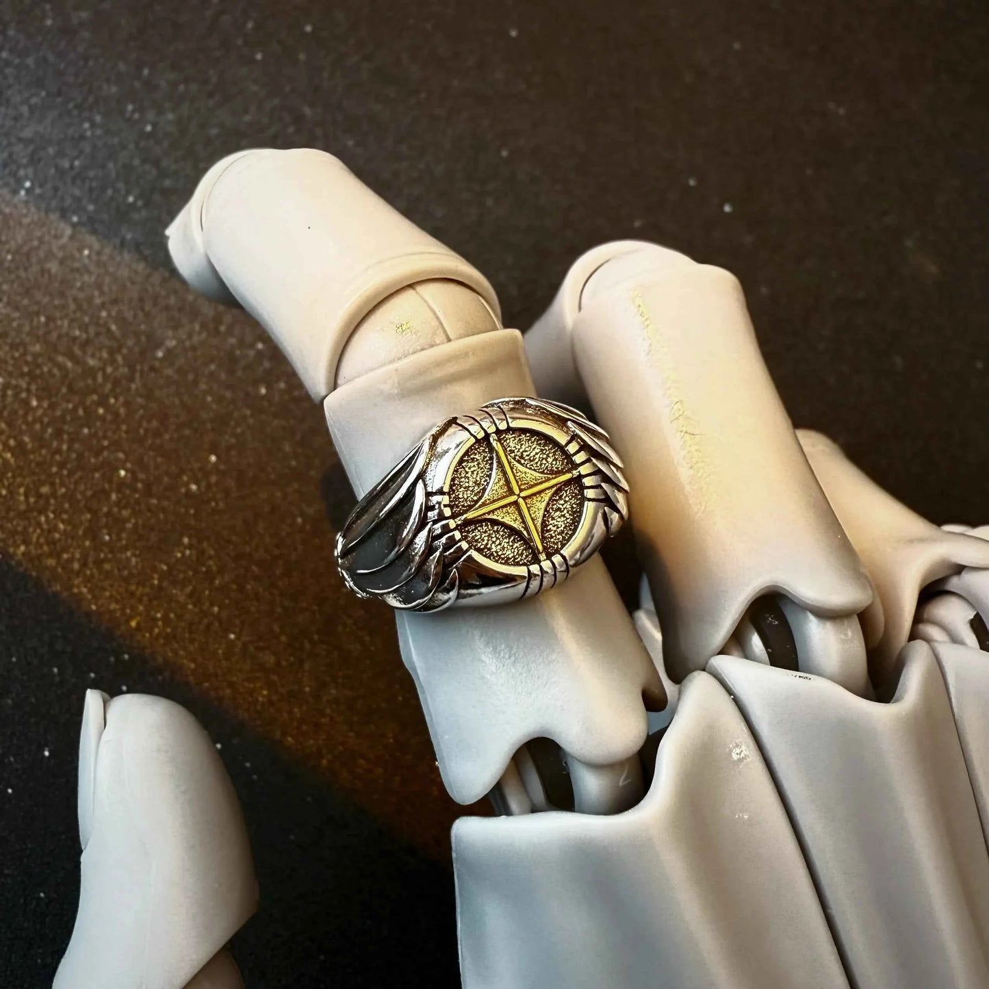 Adjustable Golden Cross Open Ring