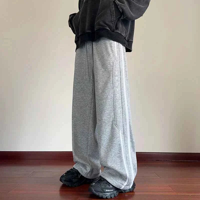 Japanese Style Spliced Striped Wide Leg Sweatpants