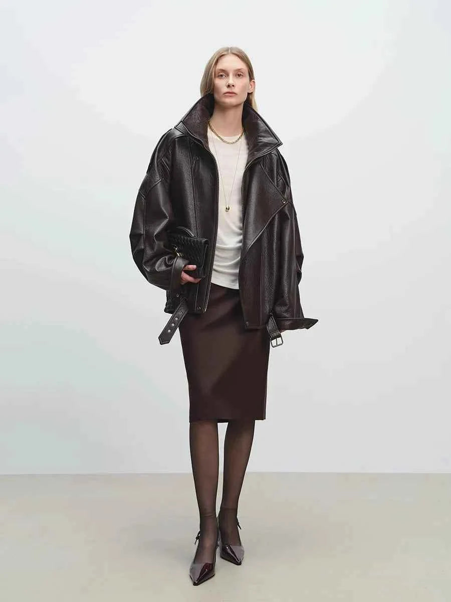 Luxury Oversized Black Leather Jacket