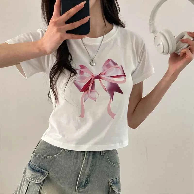 Cute Bow Print Fairy Graphic T-Shirt