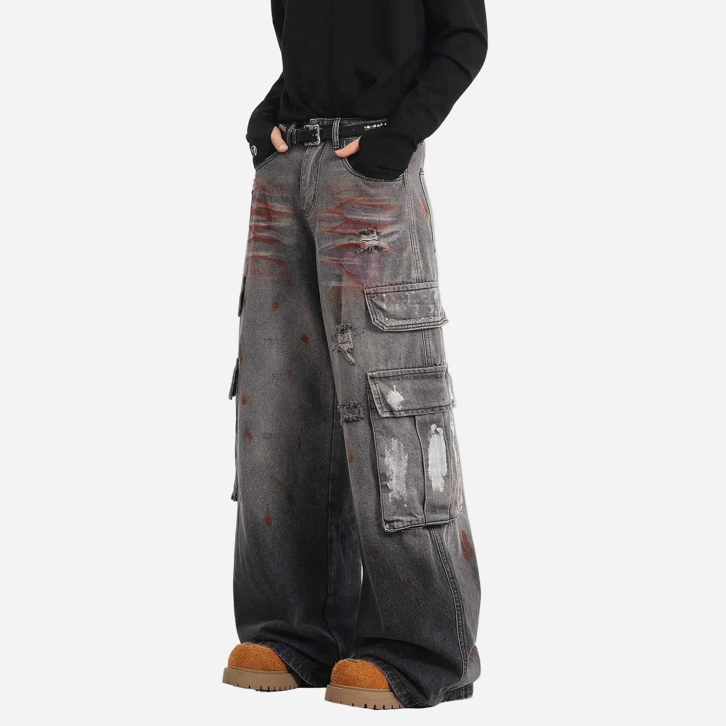American Style Ink Splash Denim Cargo Jeans