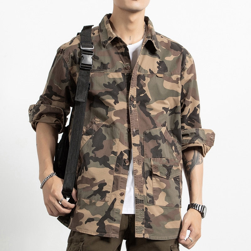 Classic Safari Camo Style Patch Pocket Jacket