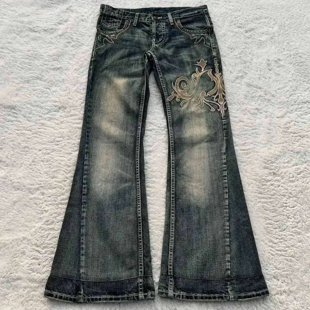 Pink Flame Emblem Doodle Print Jeans