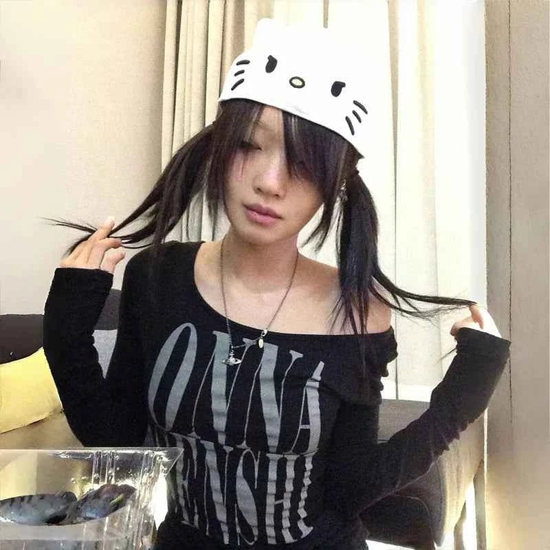 Gothic Letter Print Irregular Crop T-Shirt