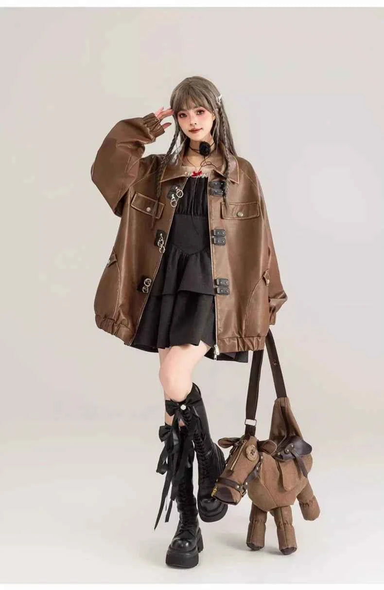 Classic Distressed Brown Faux Leather Jacket
