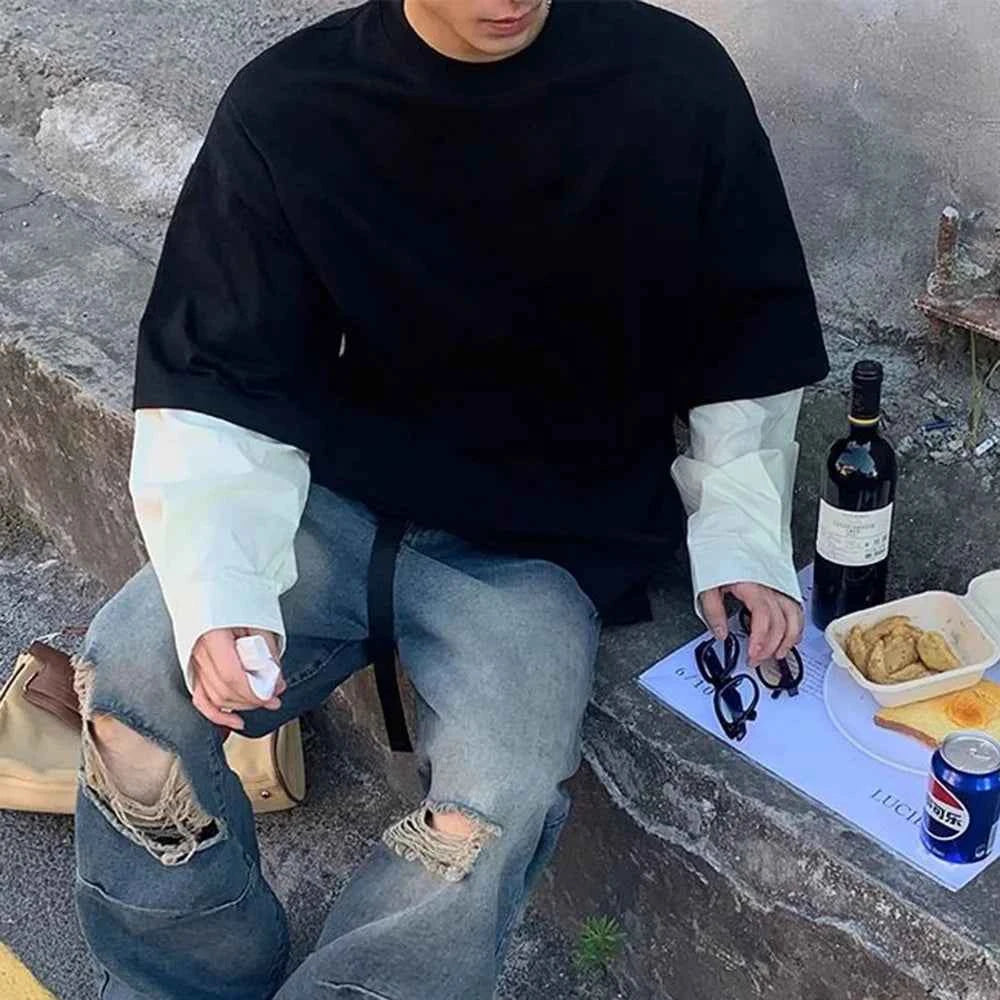 Oversize Korean Style Contrast Stitching T-Shirt