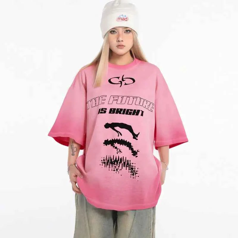 Trendy Grunge Hip Hop Graphic Printed Washed T-Shirt