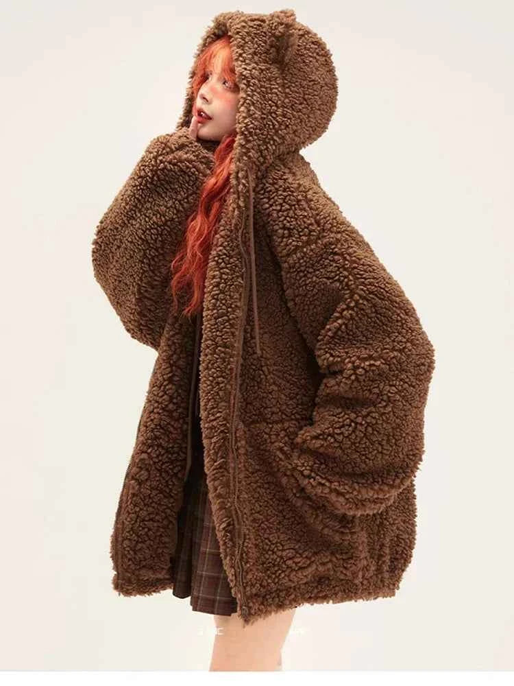 Brown Thick Faux Fur Bear Jacket