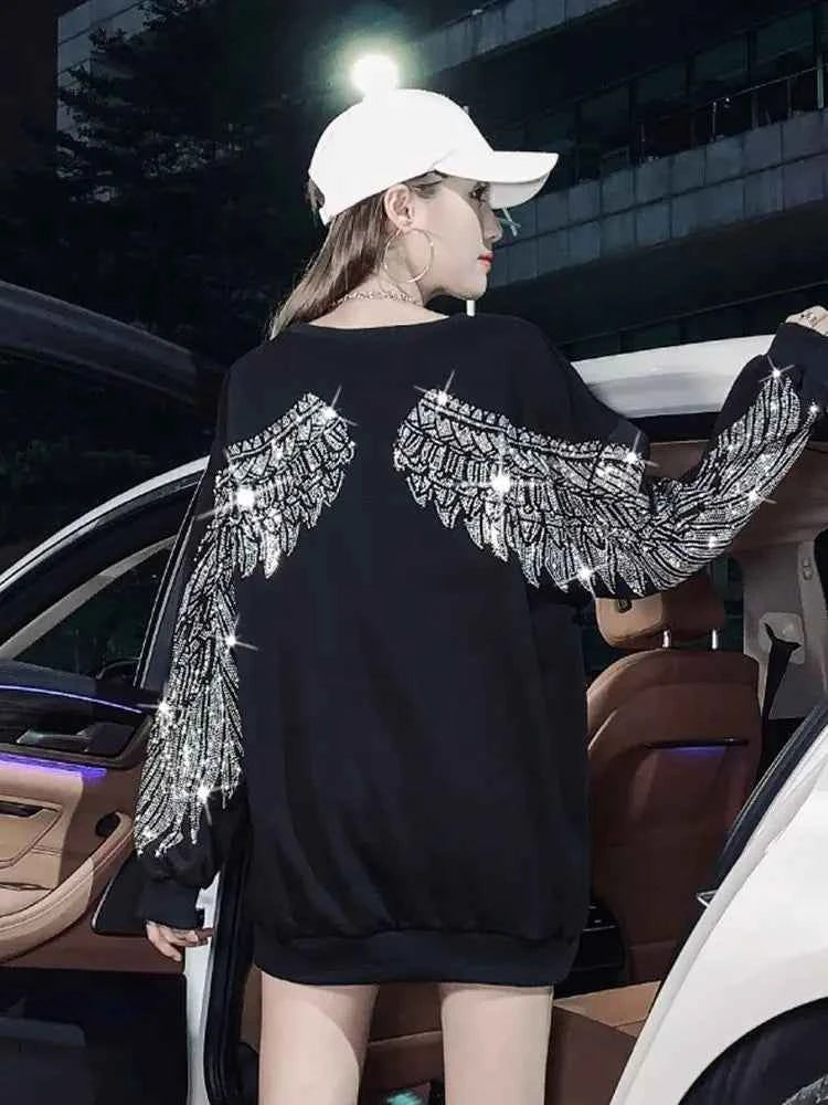 Diamond Angel Wing Loose Sweatshirt